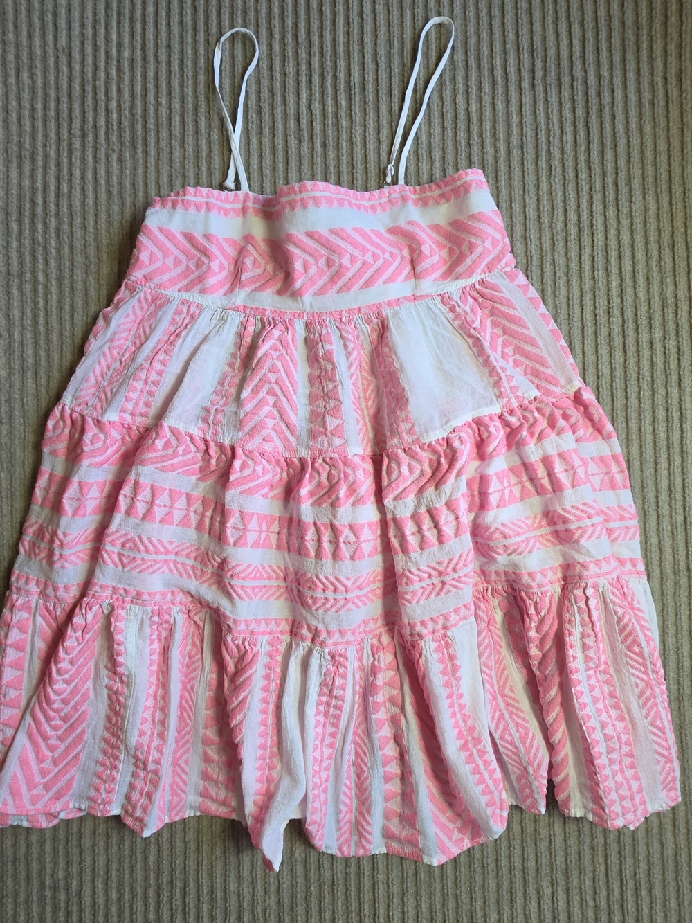 Devotion Twins Dress Womens M White Pink Jacquard Boho Spaghetti Strap Tiered